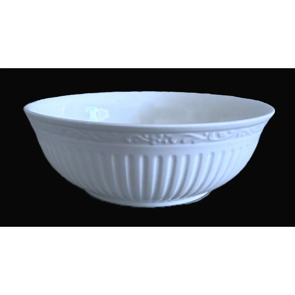 2 Mikasa Italian Countryside Lg Cereal Bowls White Ribbed Stoneware DD900 7-1/4